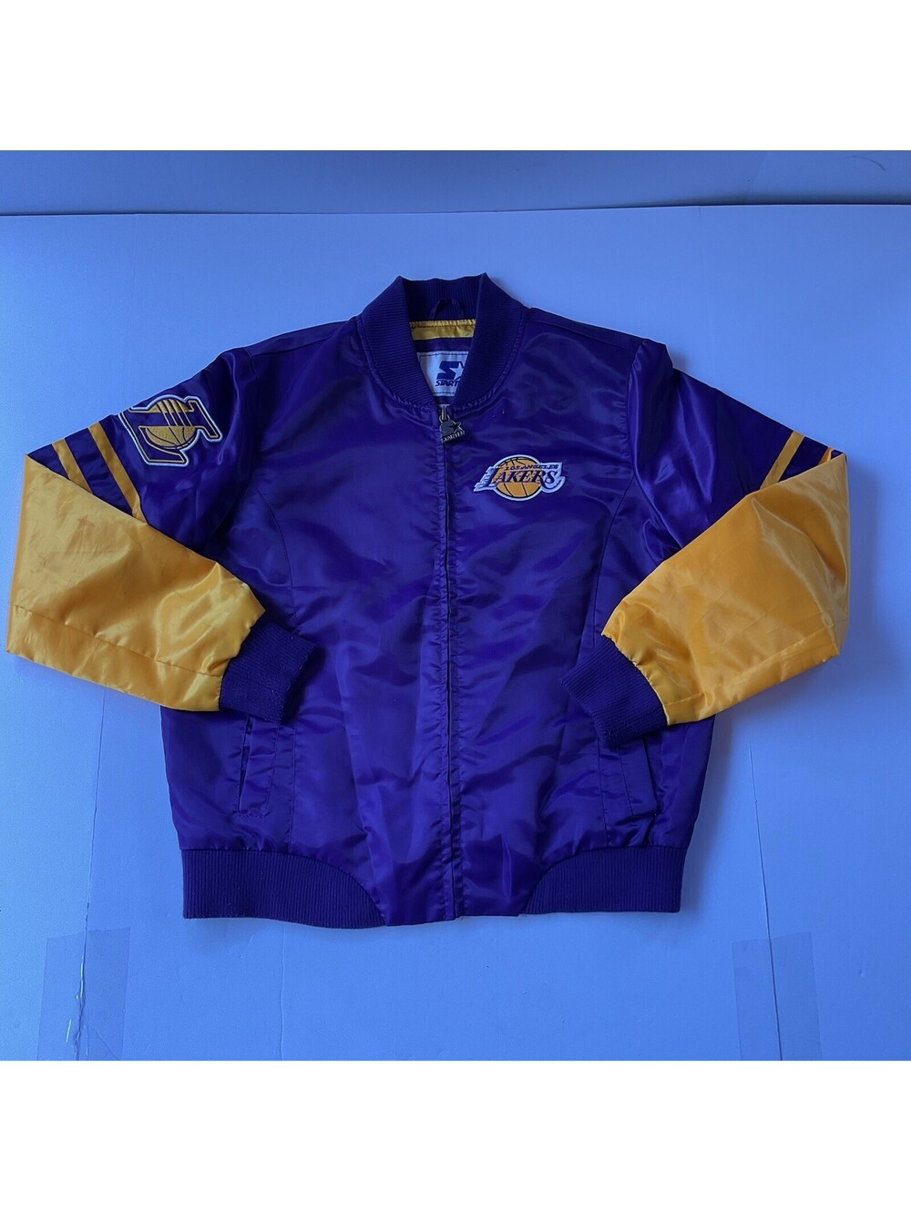 Vintage LA Lakers Starter Satin Bomber Jacket Purple Gold NBA Size L